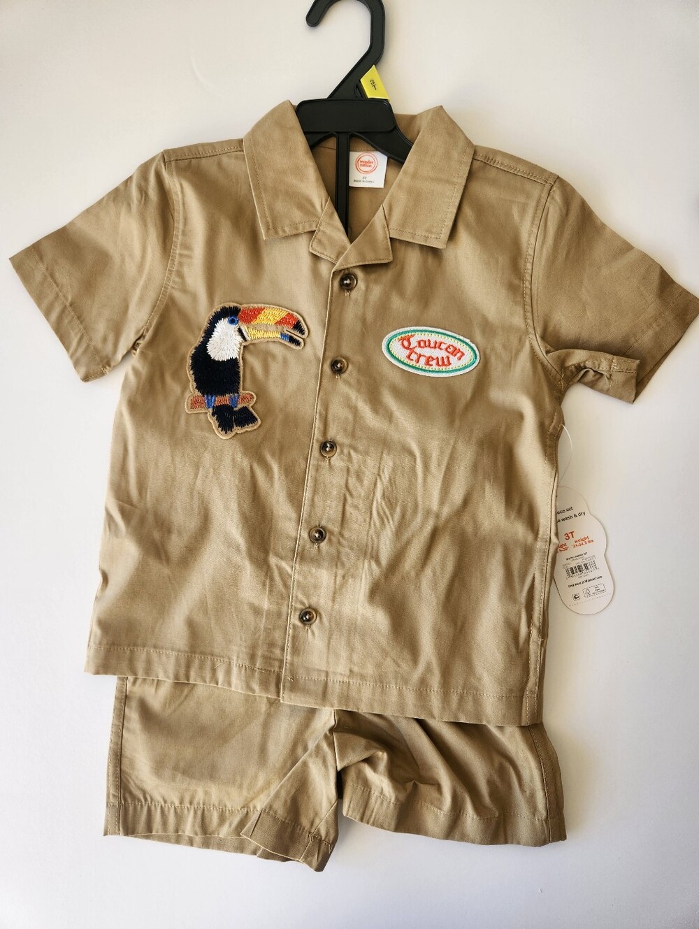 Boys Outfit Button Up Shirt & Shorts Set Tucan Halloween Size 3t